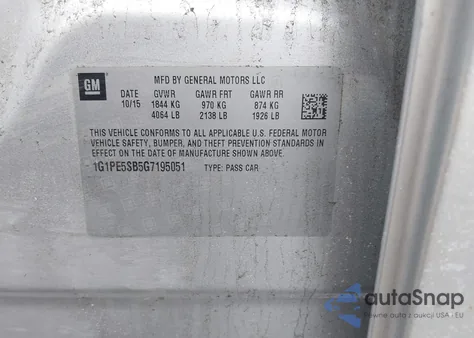 2016 Chevrolet Cruze Limited 1Lt Auto from USA, damaged, VIN 1G1PE5SB5G7195051